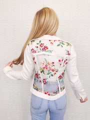 Flora White Lace Denim Jacket