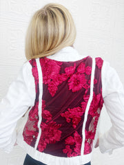 Genevieve Deep Red Lace Denim Jacket