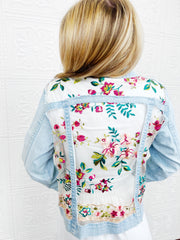 Flora White Lace Denim Jacket
