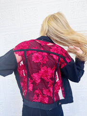 Genevieve Deep Red Lace Denim Jacket