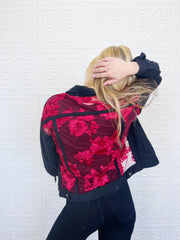 Genevieve Deep Red Lace Denim Jacket