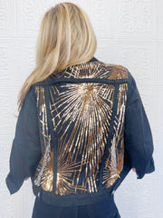 Freedom Black Gold Lace Denim Jacket