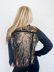 Freedom Black Gold Lace Denim Jacket