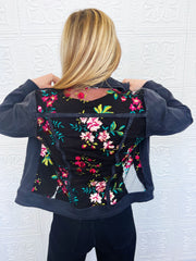 Flora Black Lace Denim Jacket