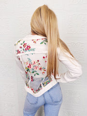Flora White Lace Denim Jacket