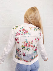 Flora White Lace Denim Jacket