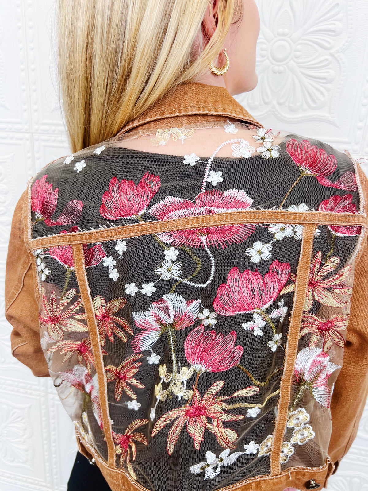 Alba Red Lace Denim Jacket