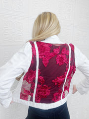 Genevieve Deep Red Lace Denim Jacket