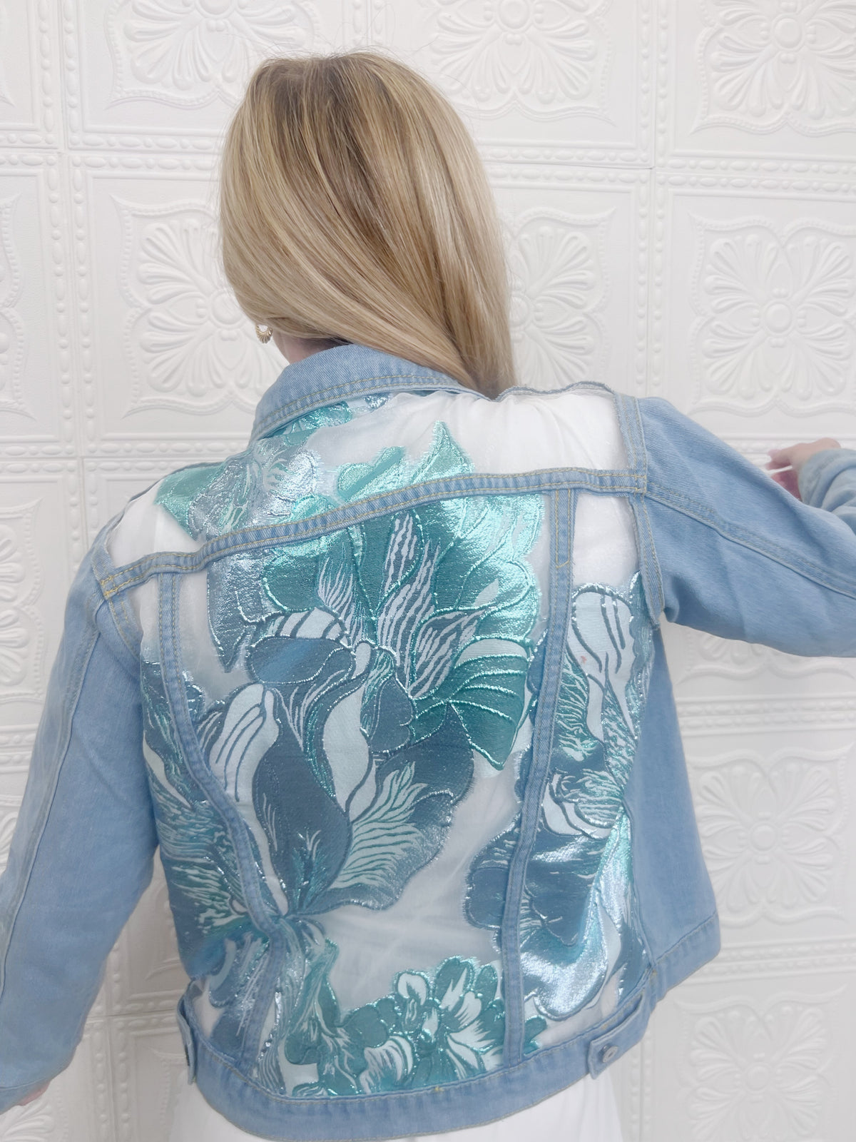 Azula Organza Brocade Denim Jacket