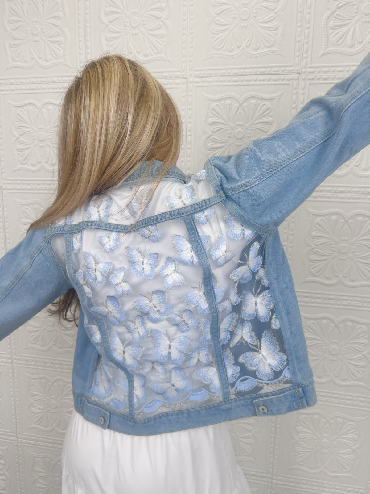 Mariposa Blue Lace Denim Jacket