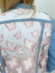 Mariposa Pink Lace Denim Jacket