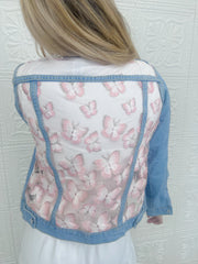 Mariposa Pink Lace Denim Jacket