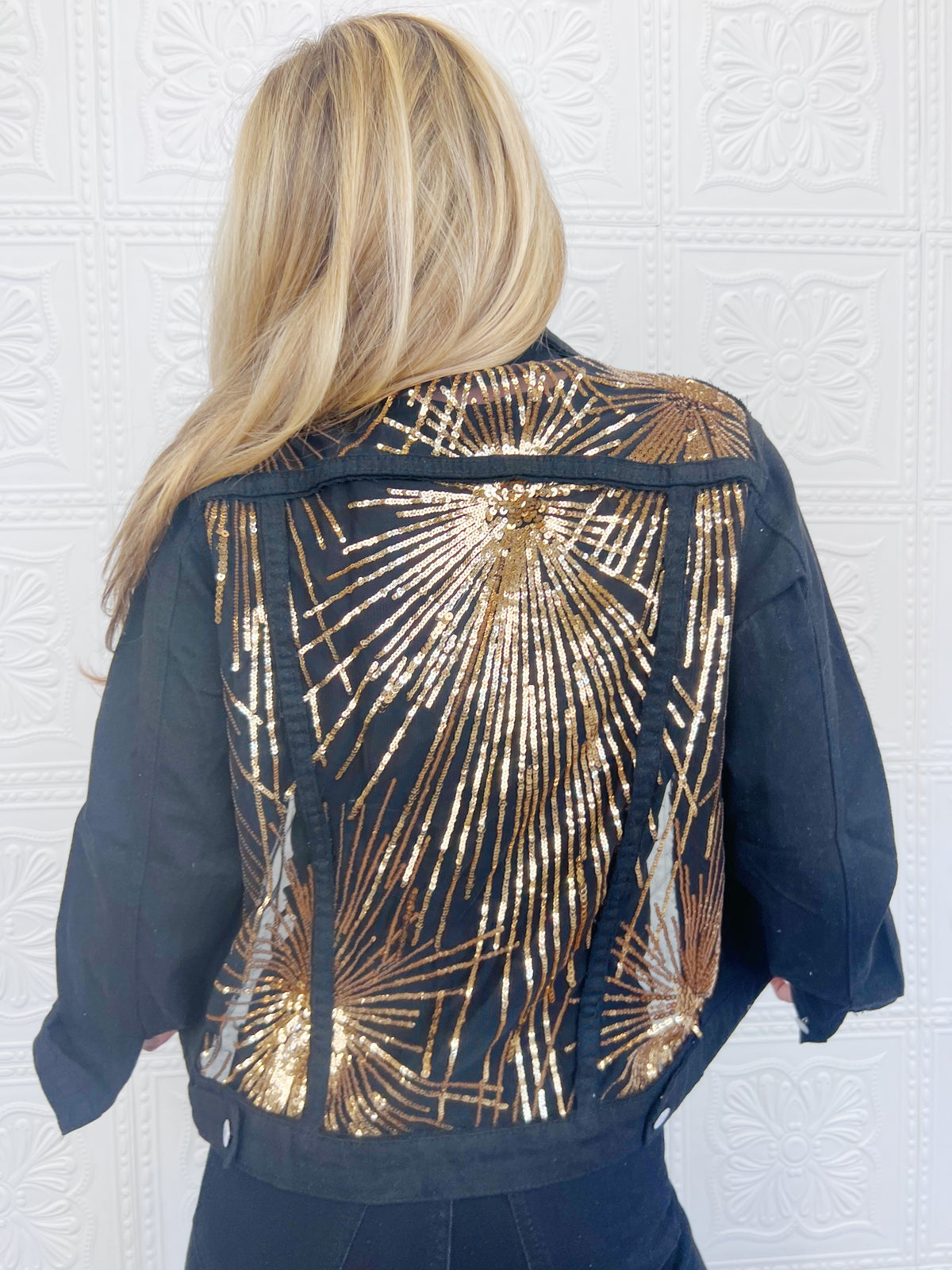 Freedom Black Gold Lace Denim Jacket