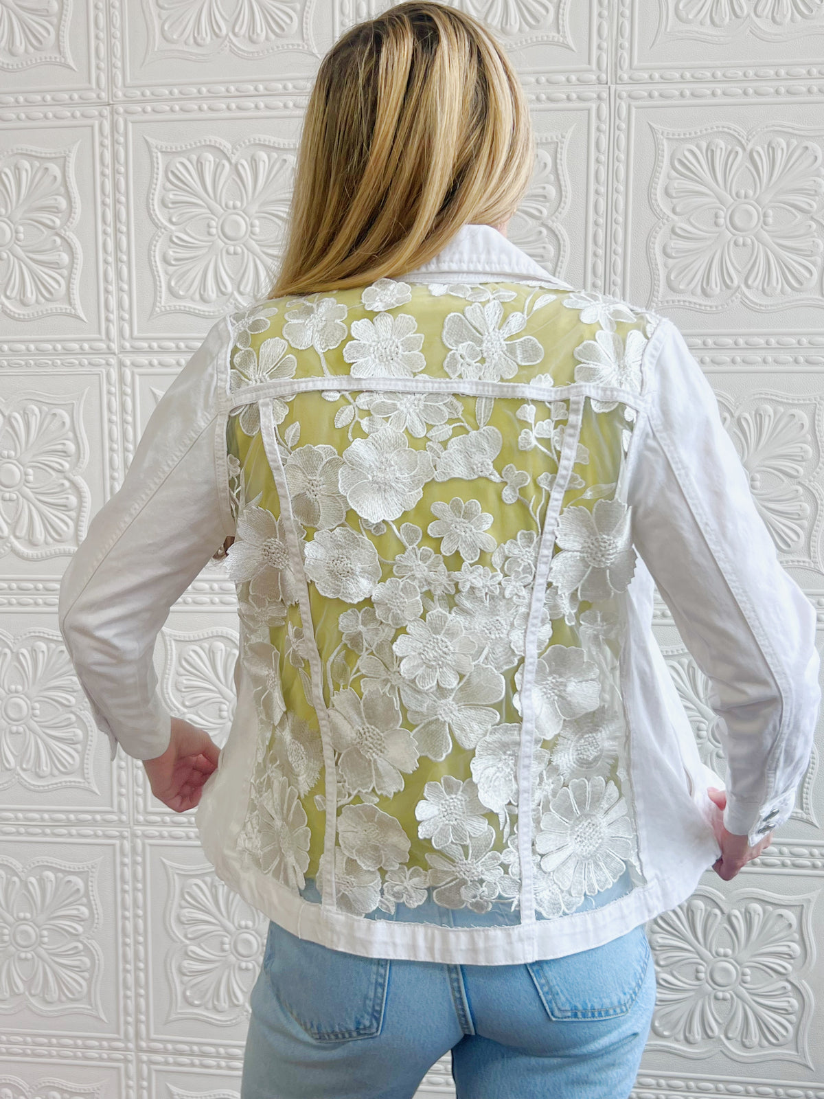 Cosmo White Lace Denim Jacket