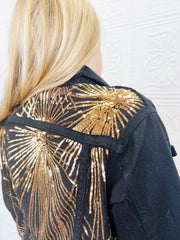 Freedom Black Gold Lace Denim Jacket